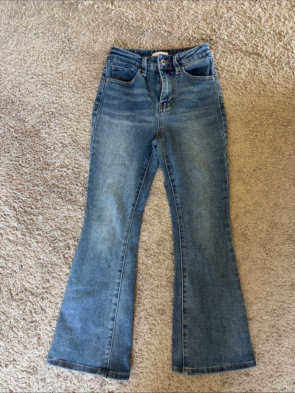 Girls' Distressed Blue Flare Jeans – Classic Denim / E25